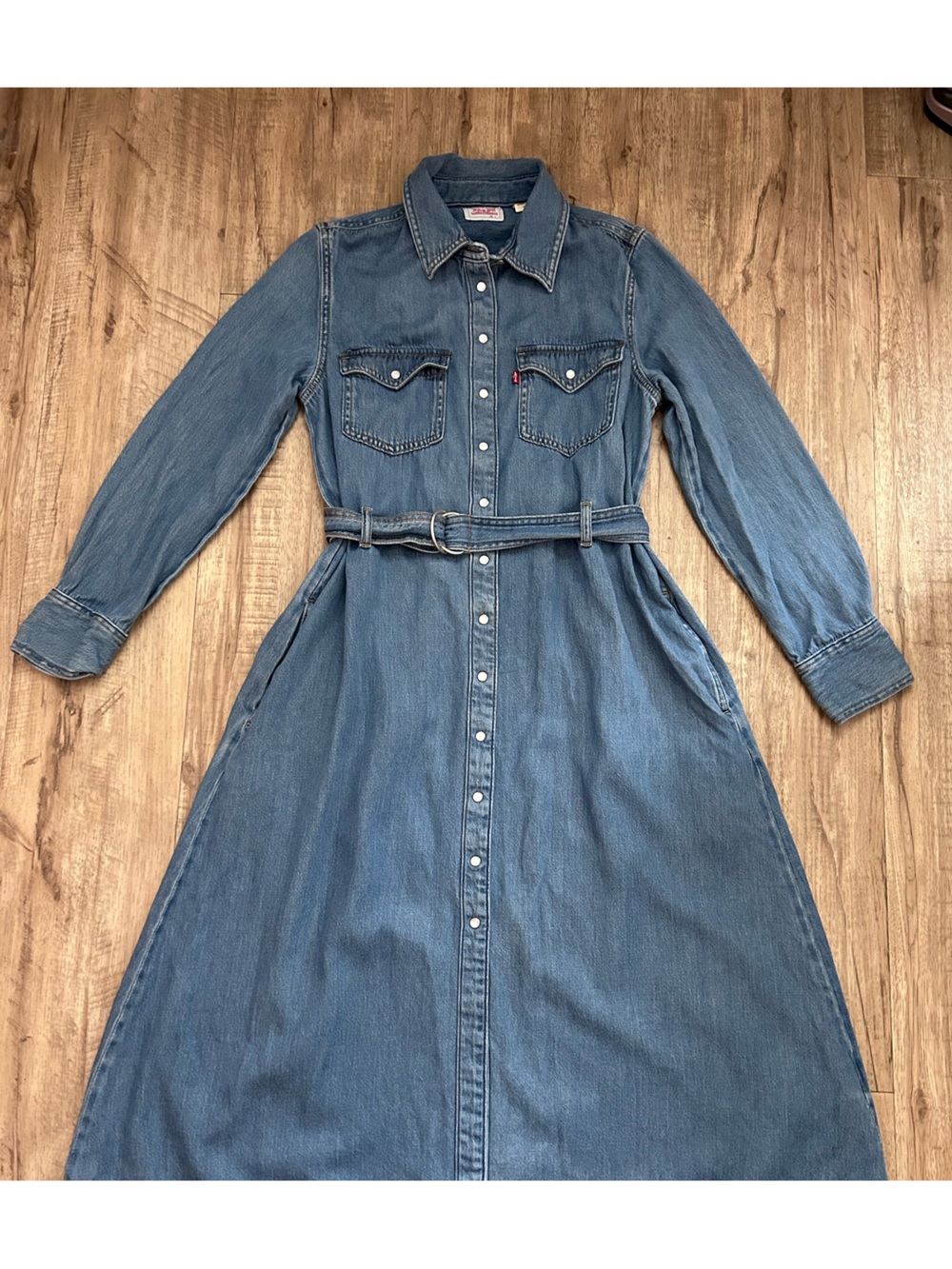 Levis western country stampede Classic Light Blue Denim Shirt Dress Belt rodeo - Picture 5 of 13